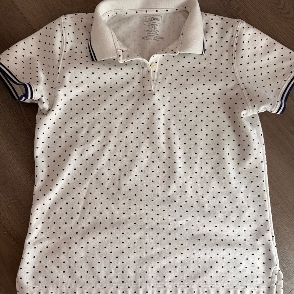 L.L. Bean White Polka Dot Polo Shirt
